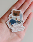 Booked And Busy Bear Reader Sticker