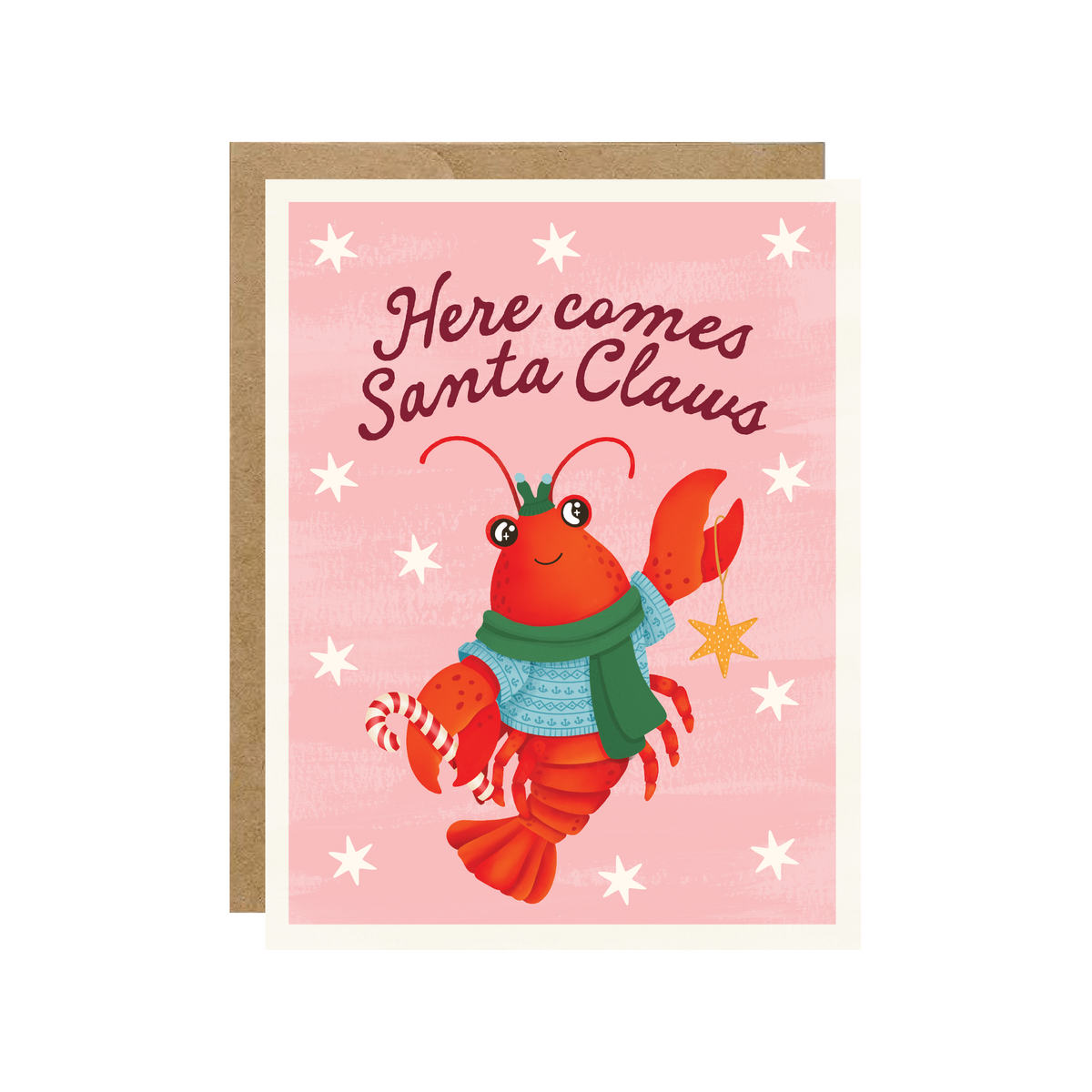 Here Comes Santa Claws Lobster Holiday Card