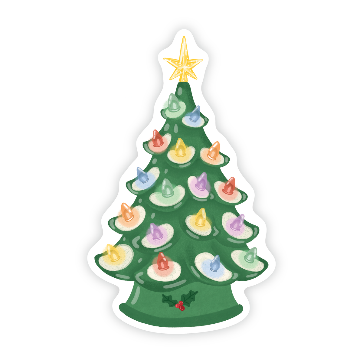 Vintage Ceramic Christmas Tree Holiday Vinyl Sticker