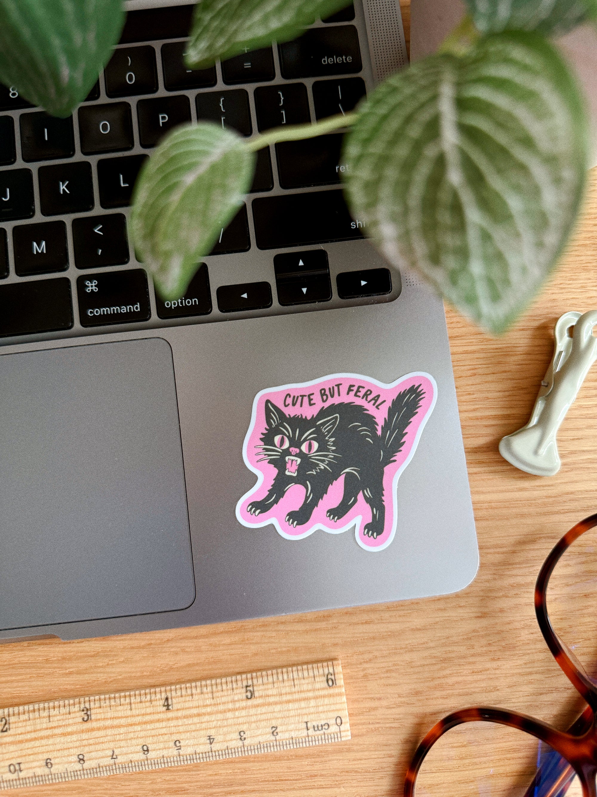 Cute But Feral Cat - Sassy Spooky Vinyl Sticker